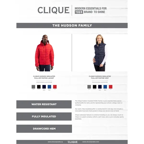 Clique Hudson Insulated Womens Full-Zip Puffer Vest - Clique Hudson Insulated Womens Full-Zip Puffer Vest - Image 6 of 18