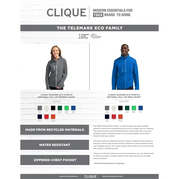 Clique Telemark Eco Stretch Softshell Full Zip Womens Jacket - Clique Telemark Eco Stretch Softshell Full Zip Womens Jacket - Image 10 of 33