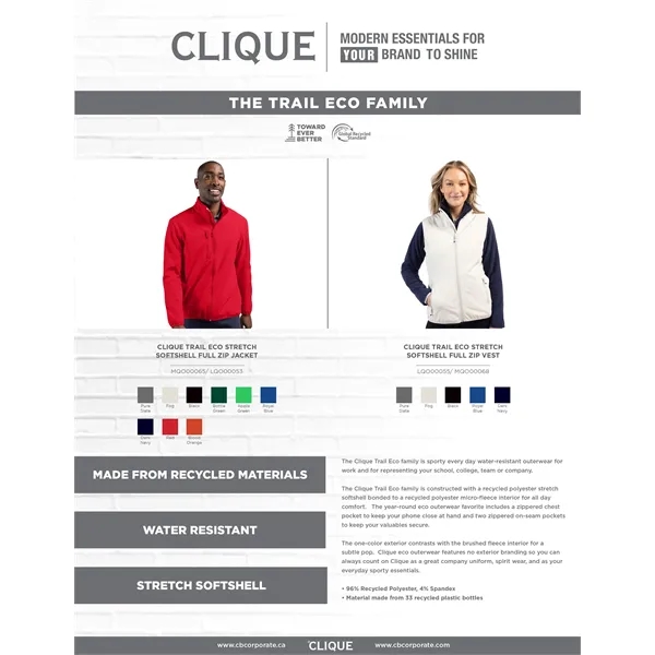 Clique Trail Eco Stretch Softshell Full Zip Mens Vest - Clique Trail Eco Stretch Softshell Full Zip Mens Vest - Image 6 of 16