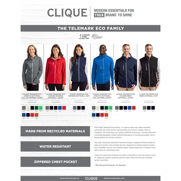 Clique Telemark Eco Stretch Softshell Full Zip Mens Hoode... - Clique Telemark Eco Stretch Softshell Full Zip Mens Hoode... - Image 10 of 34