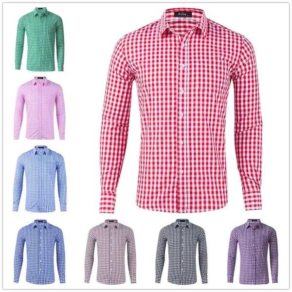 Gentle Men's Plaid Cotton Long Sleeve Button Down Gingham Sh - Gentle Men's Plaid Cotton Long Sleeve Button Down Gingham Sh - Image 3 of 5