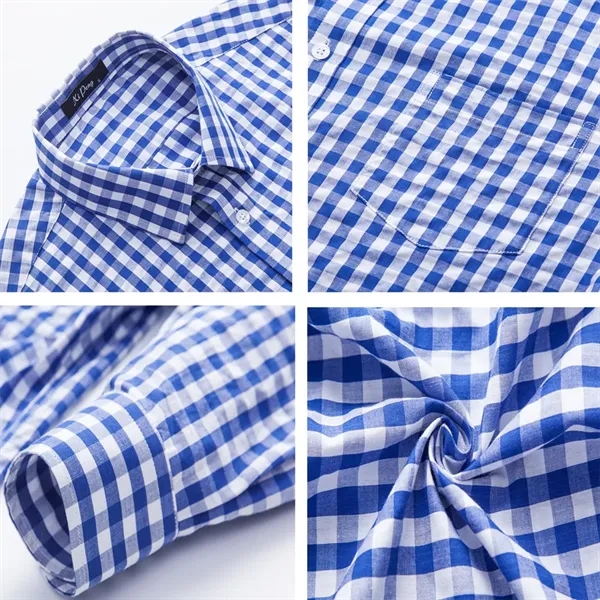 Gentle Men's Plaid Cotton Long Sleeve Button Down Gingham Sh - Gentle Men's Plaid Cotton Long Sleeve Button Down Gingham Sh - Image 4 of 5