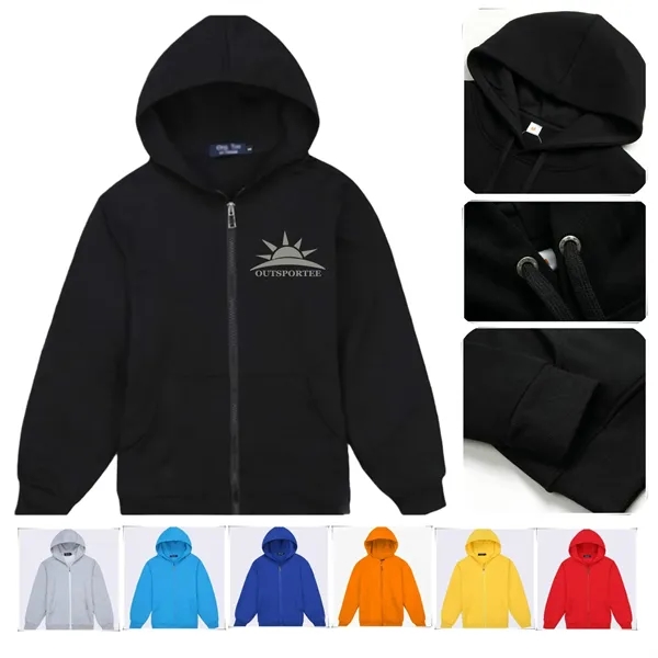 Cotton Polyester Full Zip Sweater Jersey Hoodie Pullover - Cotton Polyester Full Zip Sweater Jersey Hoodie Pullover - Image 0 of 8