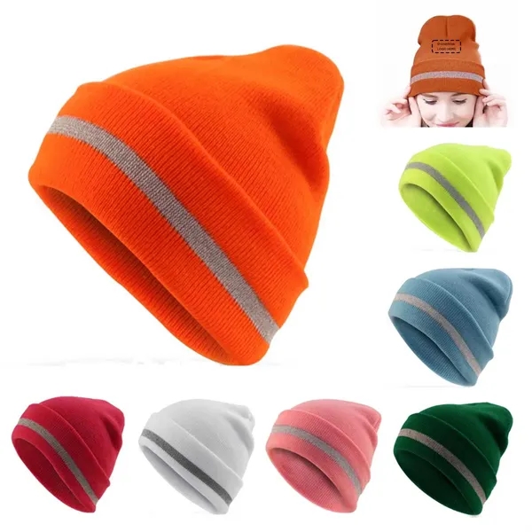 Hi-Vis Safety Beanie with Reflective Stripe - Hi-Vis Safety Beanie with Reflective Stripe - Image 0 of 3