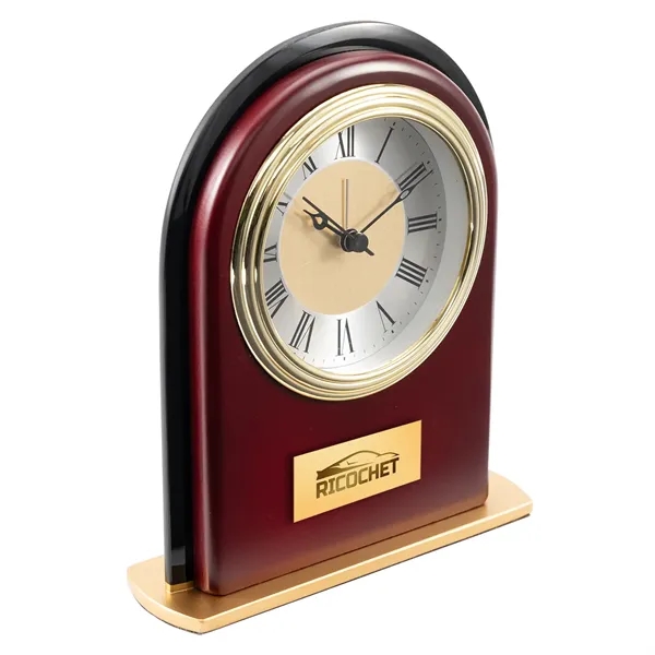 Rosewood and Black Glass Arch Clock - Rosewood and Black Glass Arch Clock - Image 1 of 3