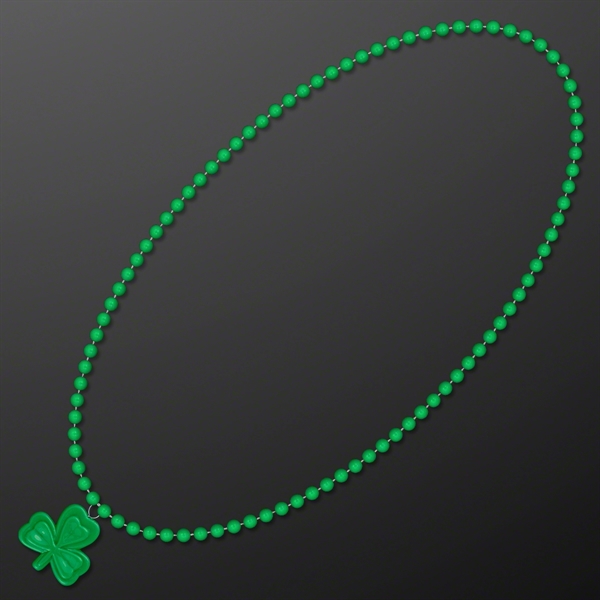 Small Shamrock Medallion Green Bead Necklace (NON-Light Up) - Small Shamrock Medallion Green Bead Necklace (NON-Light Up) - Image 0 of 1