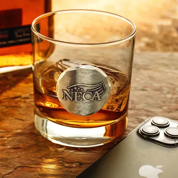 Round Rocks Glass with Metal Medallion - Round Rocks Glass with Metal Medallion - Image 0 of 3