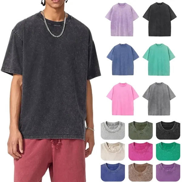 Washed Cotton T-Shirts Oversized Unisex Short Sleeves - Washed Cotton T-Shirts Oversized Unisex Short Sleeves - Image 0 of 3