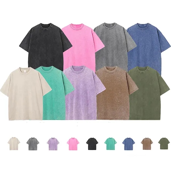 Washed Cotton T-Shirts Oversized Unisex Short Sleeves - Washed Cotton T-Shirts Oversized Unisex Short Sleeves - Image 1 of 3