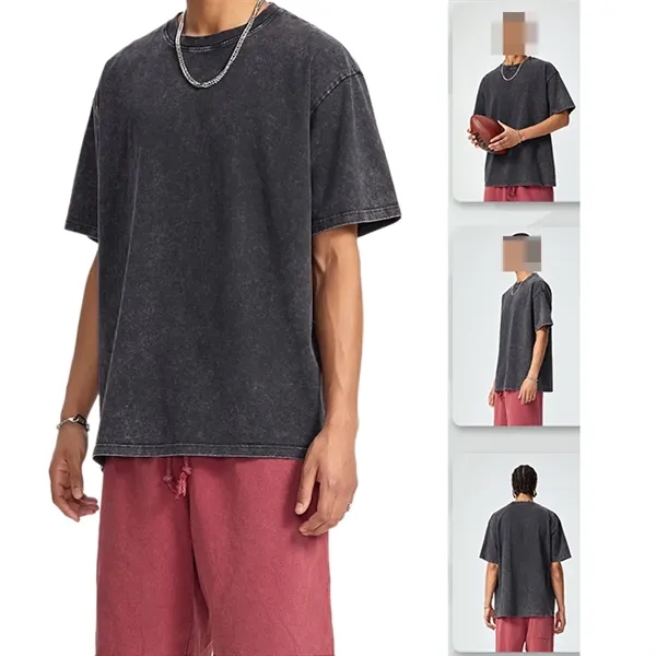 Washed Cotton T-Shirts Oversized Unisex Short Sleeves - Washed Cotton T-Shirts Oversized Unisex Short Sleeves - Image 2 of 3