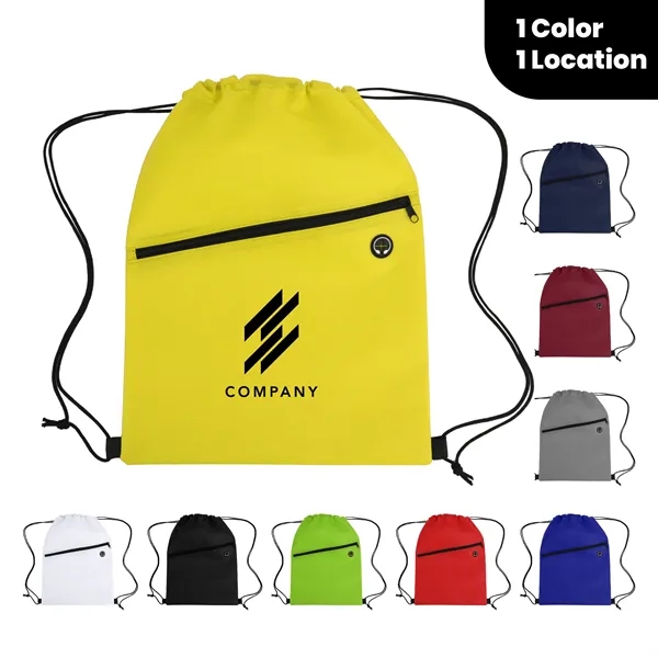 Non-Woven Sports Drawstring Bag with Front Zipper - Non-Woven Sports Drawstring Bag with Front Zipper - Image 0 of 1