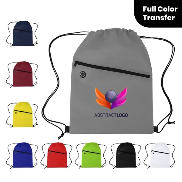 Non-Woven Sports Drawstring Bag with Front Zipper - Non-Woven Sports Drawstring Bag with Front Zipper - Image 1 of 1