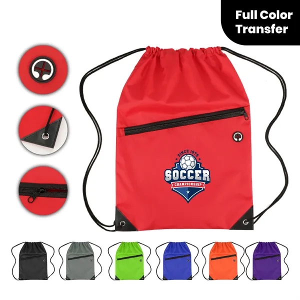 Nylon Drawstring Backpack With Zipper Pocket - Nylon Drawstring Backpack With Zipper Pocket - Image 1 of 1