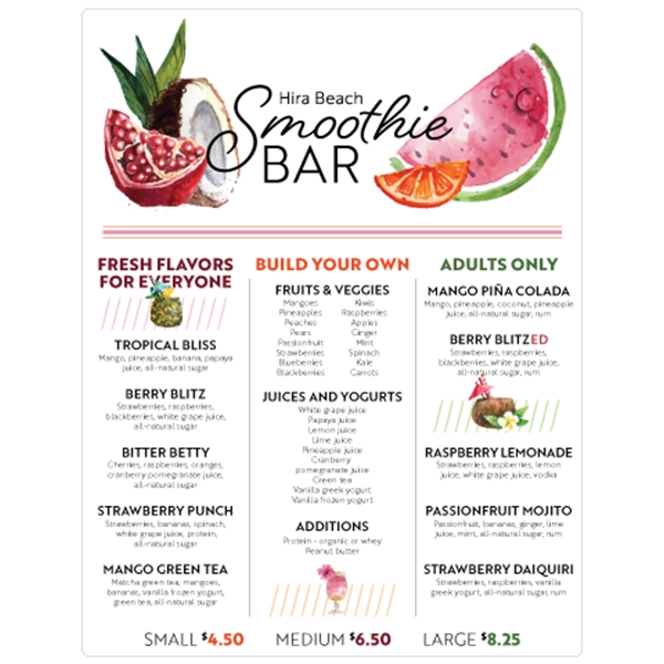 8.375" x 11" Menu - .030" White