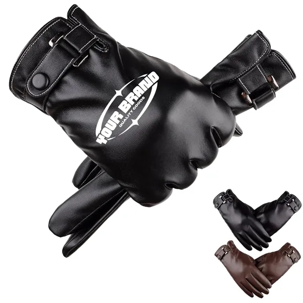 PU Leather Outdoor Plus Thick Velvet Touch Screen Gloves - PU Leather Outdoor Plus Thick Velvet Touch Screen Gloves - Image 0 of 3