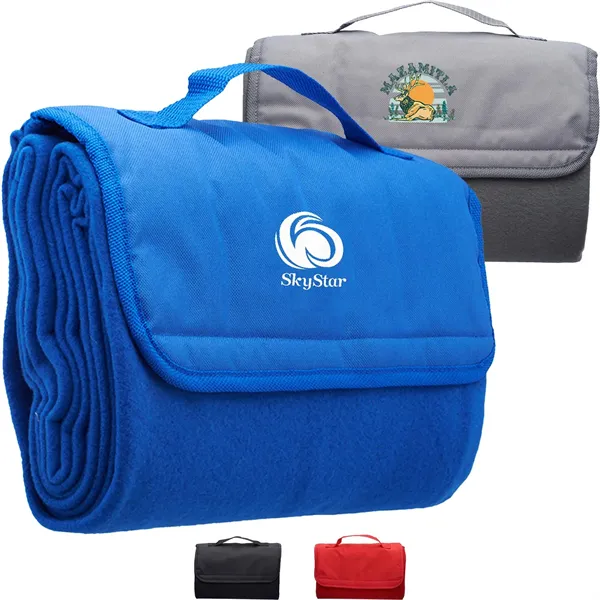 Blanket Roll Up Outdoor Fleece W/ woven handle 45"W x 55"L - Blanket Roll Up Outdoor Fleece W/ woven handle 45"W x 55"L - Image 0 of 4