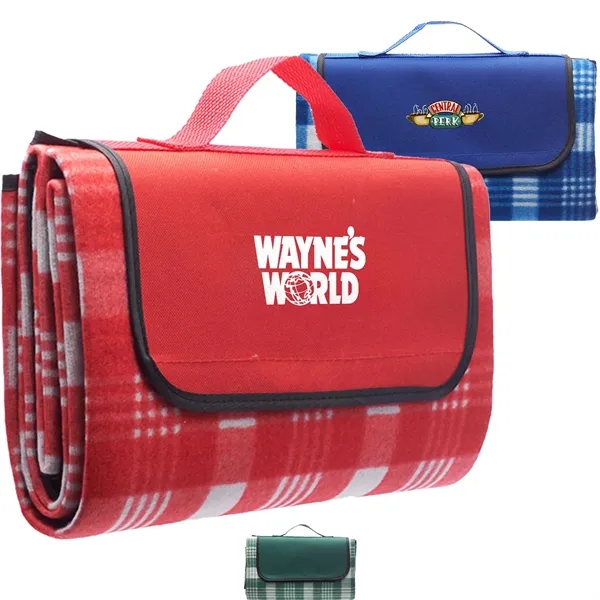 Roll Up Picnic Blanket w/ Custom Logo Checkered Design - Roll Up Picnic Blanket w/ Custom Logo Checkered Design - Image 0 of 3