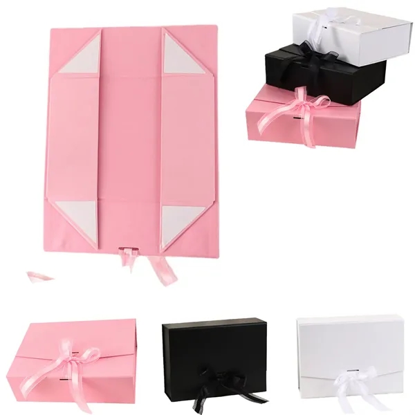 One Piece Folding Gift Box flip-top With Ribbon 10x7x3Inches - One Piece Folding Gift Box flip-top With Ribbon 10x7x3Inches - Image 0 of 3