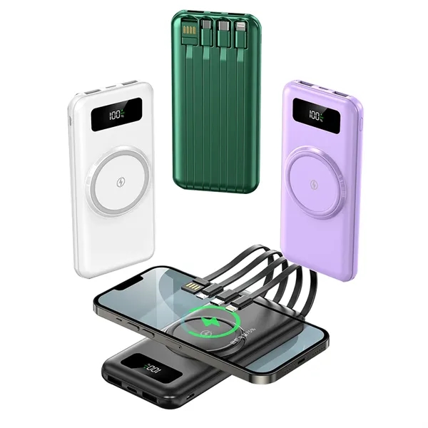 10000 Mah Power Bank W/ 4 Built-in Cable & Wireless Charger - 10000 Mah Power Bank W/ 4 Built-in Cable & Wireless Charger - Image 1 of 6