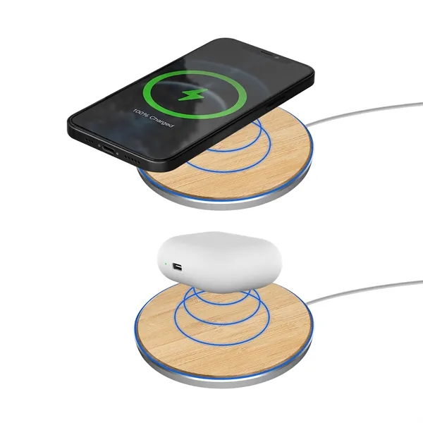 15W QI Certified Bamboo Charging Pad - 15W QI Certified Bamboo Charging Pad - Image 2 of 4