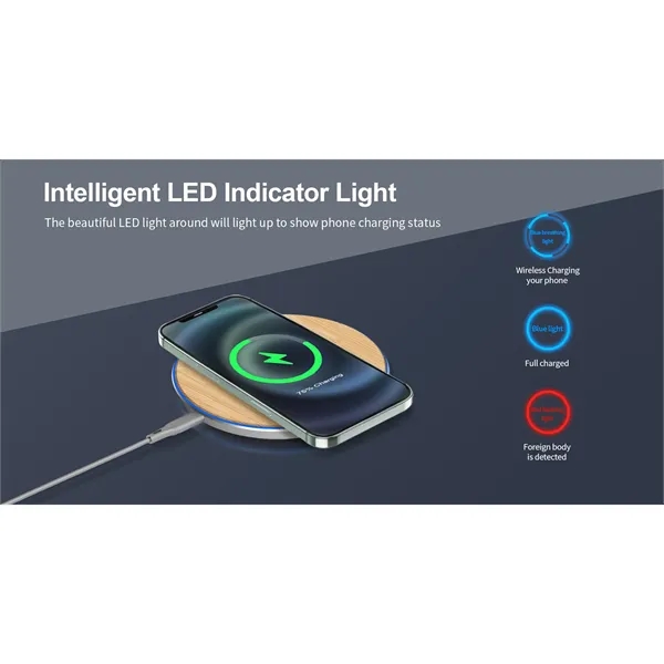 15W QI Certified Bamboo Charging Pad - 15W QI Certified Bamboo Charging Pad - Image 3 of 4