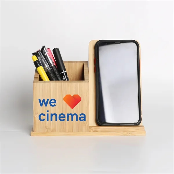 15W Bamboo Wireless Charger with Desktop Organizer - 15W Bamboo Wireless Charger with Desktop Organizer - Image 0 of 4