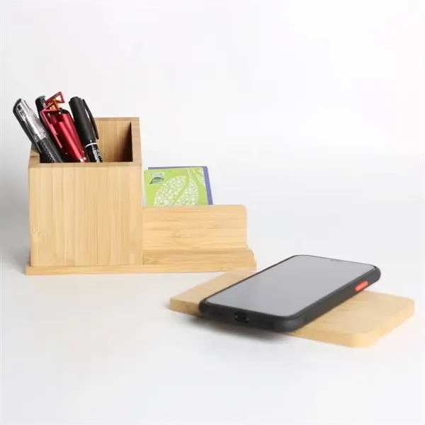 15W Bamboo Wireless Charger with Desktop Organizer - 15W Bamboo Wireless Charger with Desktop Organizer - Image 1 of 4