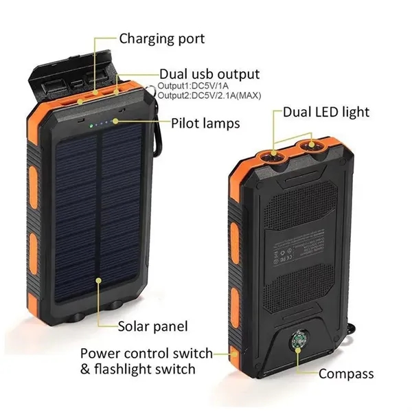 Waterproof Compass Solar Power Bank 8000mah - Waterproof Compass Solar Power Bank 8000mah - Image 2 of 5