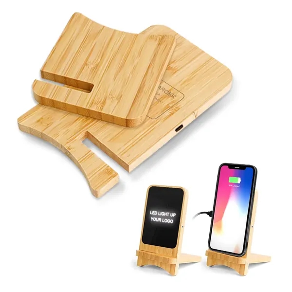 15W Bamboo Detachable Light Up Logo Wireless Charger Stand - 15W Bamboo Detachable Light Up Logo Wireless Charger Stand - Image 3 of 4