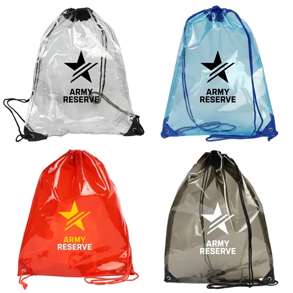 Eco-friendly Clear Waterproof Stadium Drawstring Backpack - Eco-friendly Clear Waterproof Stadium Drawstring Backpack - Image 1 of 10