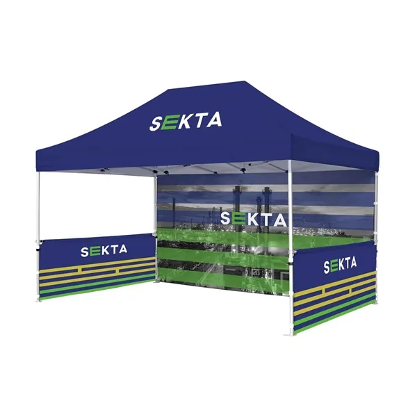 10'x15' Pop Up Tent W/ Back Full Wall and Two Half Walls - 10'x15' Pop Up Tent W/ Back Full Wall and Two Half Walls - Image 0 of 2