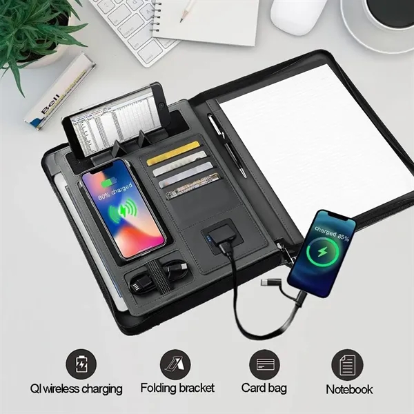 Tech Portfolio with Power Bank and Wireless Charger