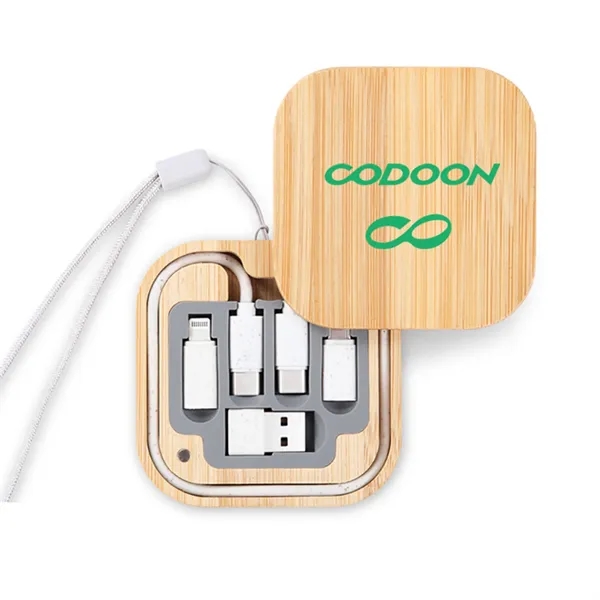 Custom Square Bamboo Multi-Function Data Cable Storage Box