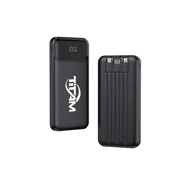 10,000mAh Power Bank with Built-in Cables