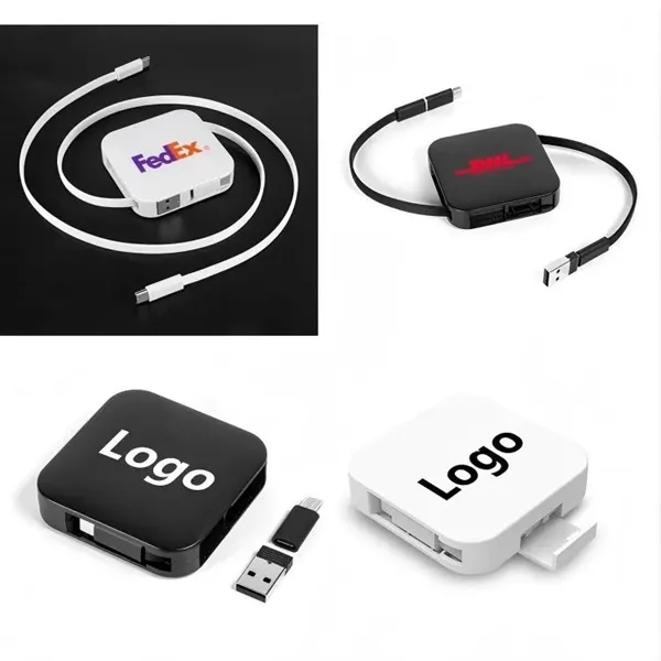 60W 4 in 1 Retractable USB Charging Cable with Phone Holder