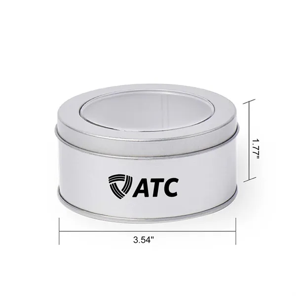 Silver Round Tin Box with Window Lid (3.54*1.77 Inches)