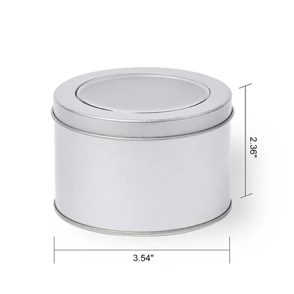 Silver Round Tin Box with Window Lid (3.54*2.36 Inches)