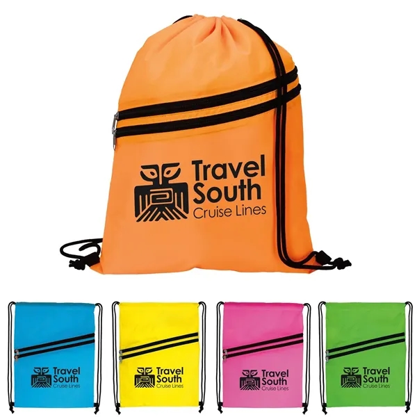 Good Value™ Neon Multi-Zippered Drawstring Backpack - Good Value™ Neon Multi-Zippered Drawstring Backpack - Image 0 of 8