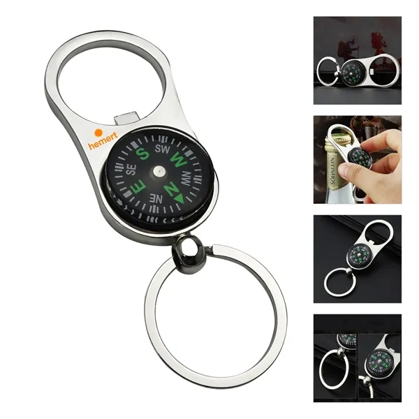 Metal Bottle Opener Compass Keychain