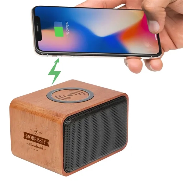 Wood Bluetooth Speaker with Wireless Charging Pad - Wood Bluetooth Speaker with Wireless Charging Pad - Image 4 of 13