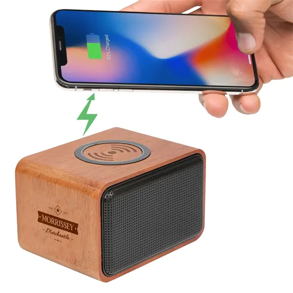 Wood Bluetooth Speaker with Wireless Charging Pad - Wood Bluetooth Speaker with Wireless Charging Pad - Image 3 of 12