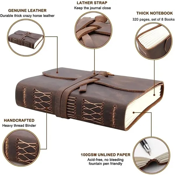 Handmade Genuine Leather Journals Notebooks with Tie Closure - Handmade Genuine Leather Journals Notebooks with Tie Closure - Image 5 of 9