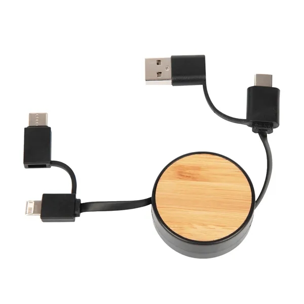 Bamboo Retractable 3-in-1 Charging Cable - Bamboo Retractable 3-in-1 Charging Cable - Image 3 of 7