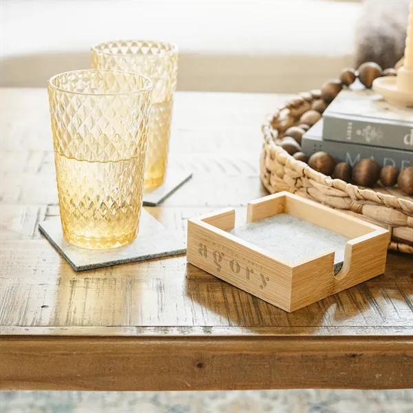 Bamboo & Recycled Felt Coaster Set - Bamboo & Recycled Felt Coaster Set - Image 4 of 4