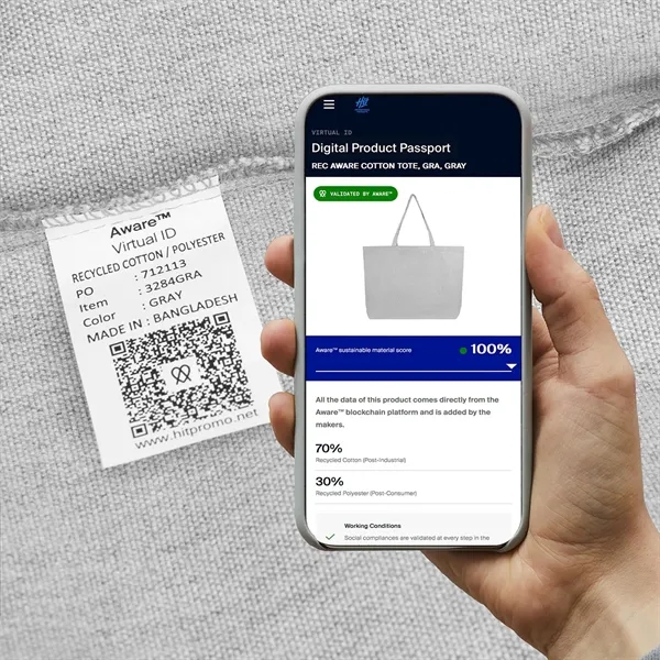 Aware™ 9 Oz. Recycled Cotton Shopper Tote Bag - Aware™ 9 Oz. Recycled Cotton Shopper Tote Bag - Image 13 of 15