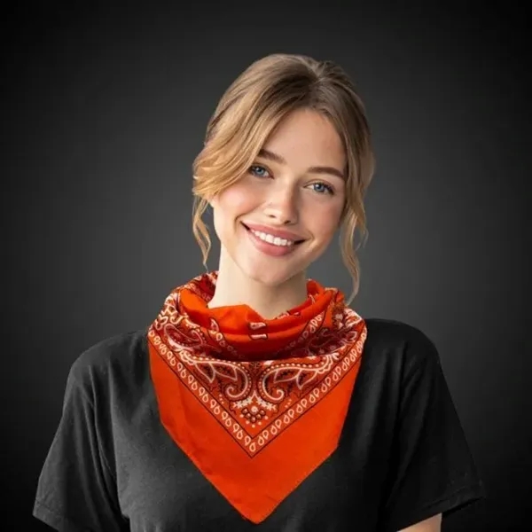 Orange 22" x 22" Cotton Paisley Bandanas - Orange 22" x 22" Cotton Paisley Bandanas - Image 0 of 3