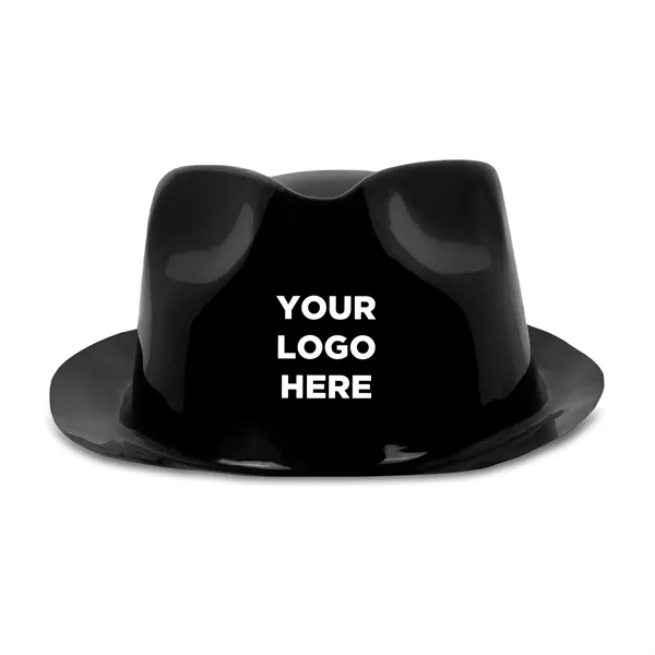 Black Plastic Gangster Fedora Hat - Black Plastic Gangster Fedora Hat - Image 2 of 4