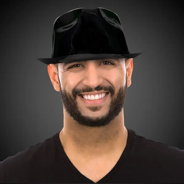 Black Plastic Gangster Fedora Hat - Black Plastic Gangster Fedora Hat - Image 3 of 4