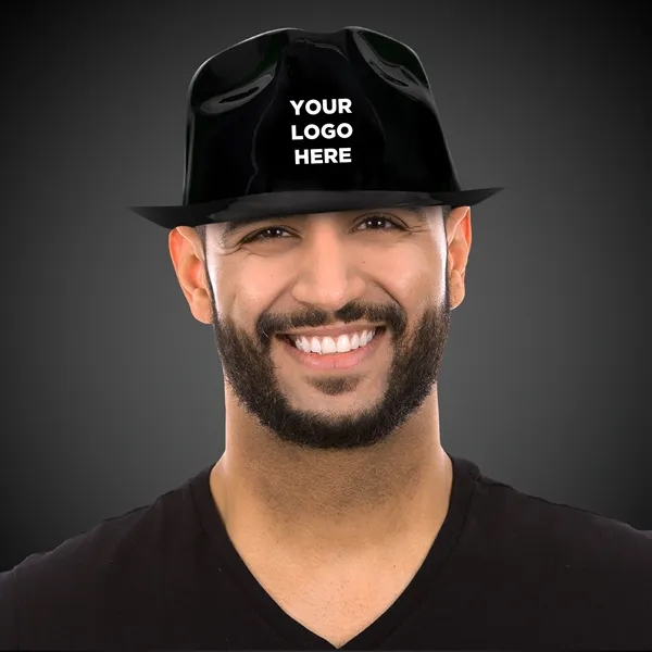 Black Plastic Gangster Fedora Hat - Black Plastic Gangster Fedora Hat - Image 0 of 4