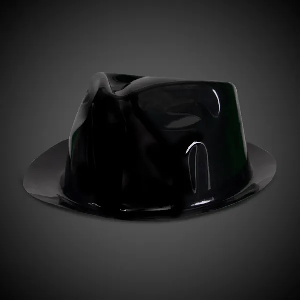 Black Plastic Gangster Fedora Hat - Black Plastic Gangster Fedora Hat - Image 4 of 4